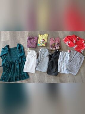 11 Pieces Mixed Girls Clothing Lot - Green Dress + Assorted Tops & Pants